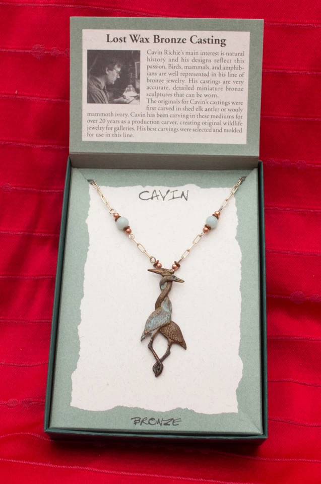 USA-Made Necklace Featuring Bronze Casting of 2 Entwined Herons by Cavin Richie - Image 2 of 4