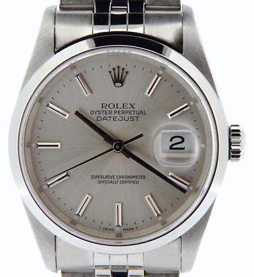Rolex Datejust Men Stainless Steel Watch Quickset Jubilee Band Silver Dial 16200