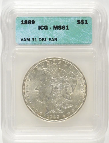 1889 Morgan Silver Dollar $1 ICG MS61 VAM-31 Doubled Ear 7101091501