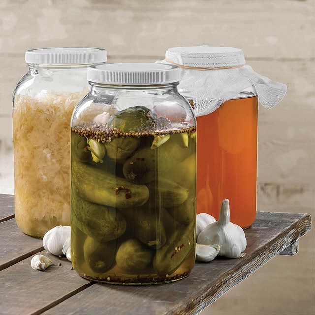 (4 Pack)- 1-Gallon Glass Jar Wide Mouth with Airtight ...