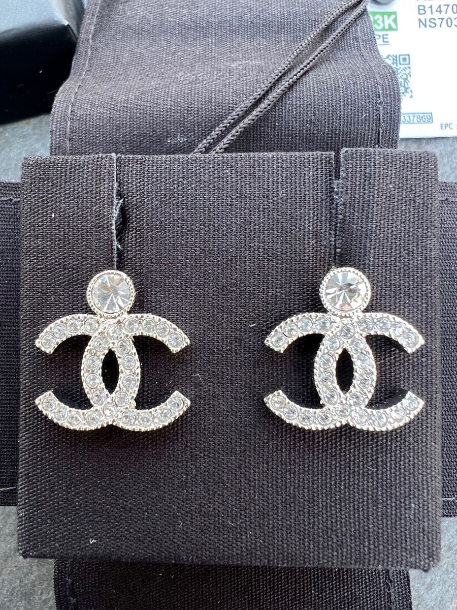 Chanel 23K Silver Crystal CC Logo Classic Statement Stud Chanel 23K Silver Crystal CC Logo Classic Statement Stud