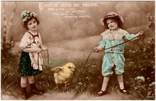 Baby Chick Jumping Rope With Children Easter Joys Be Yours Postcard #90297