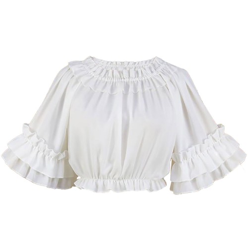 Women's Frilly Half/Long Sleeve Chiffon Blouse Plain Victorian Renaissance Top - Picture 25 of 30