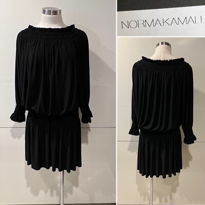 NORMA KAMALI Knit Jersey Stretch, Rows of Elastic Neckline Dress M/12AUST-UK/8US