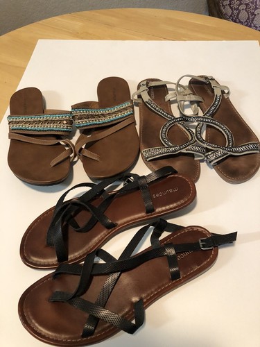 Maurices Lot Of 3 Flats Strappy, Jeweled, Bling, Studded Beaded Sandals  Size 11 | eBay
