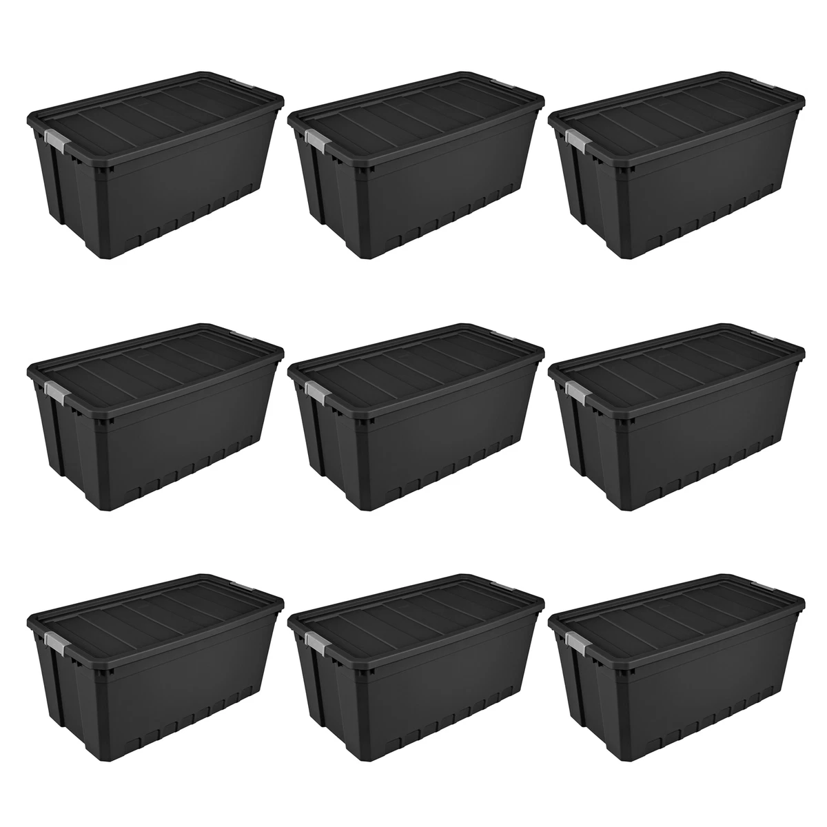 Sterilite 50 Gal Rugged Industrial Stackable Storage Tote with Lid, 12 Pack