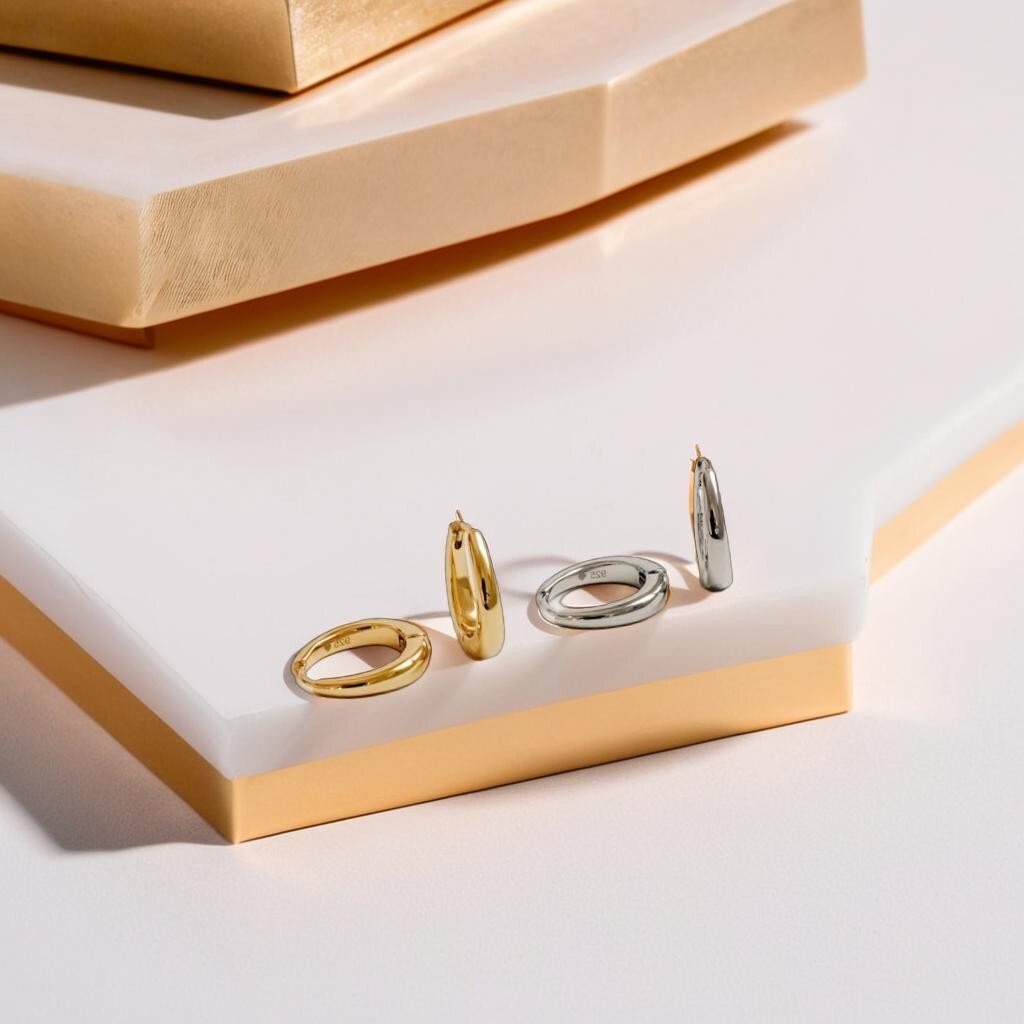 Elegant Chunky Hoop Earrings for Women in Gold or Sterling Silver-image