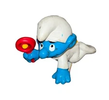 Vintage 1984 Peyo Schleich Smurfs PVC Crawling Baby Smurf With Red Rattle