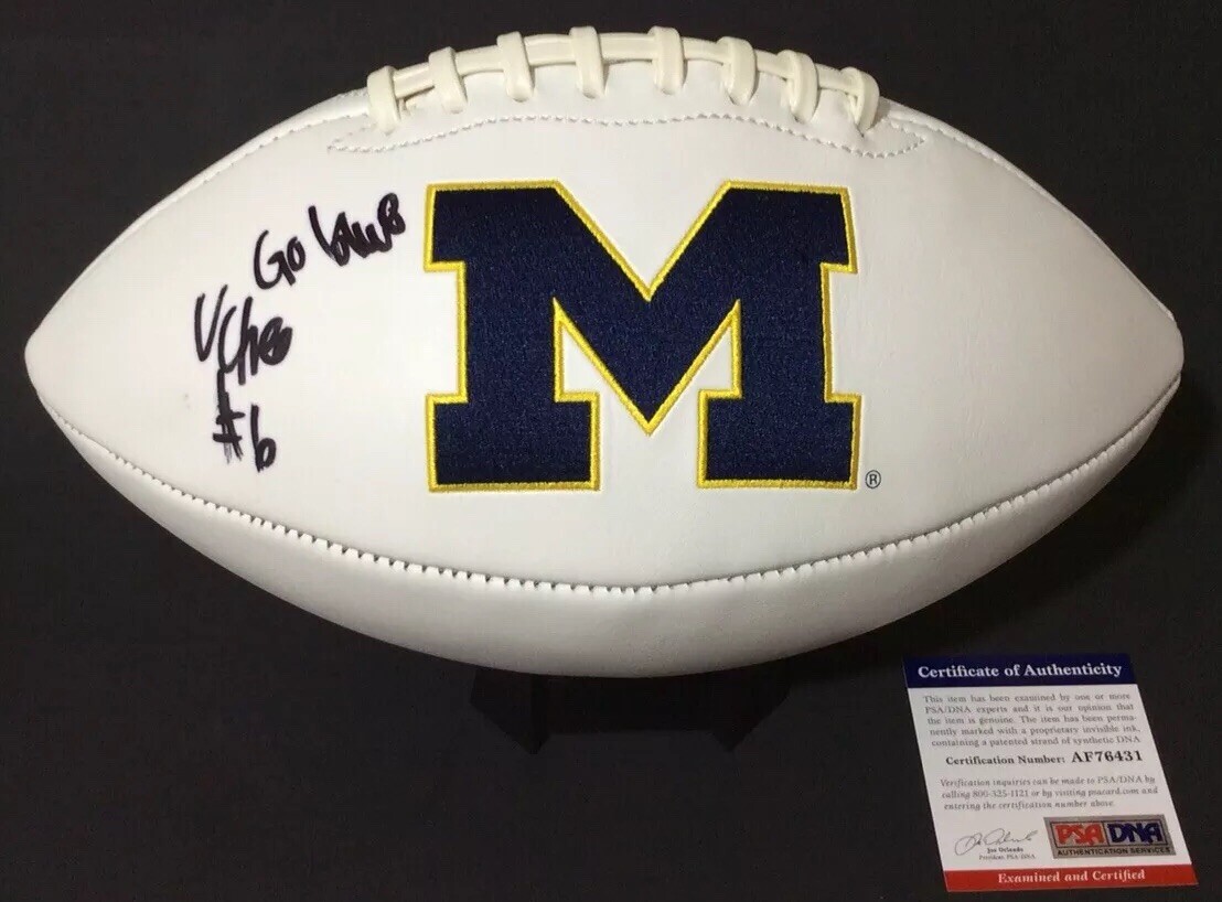 JOSH UCHE SIGNED AUTOGRAPHED LOGO FOOTBALL MICHIGAN WOLVERINES PSA/DNA 