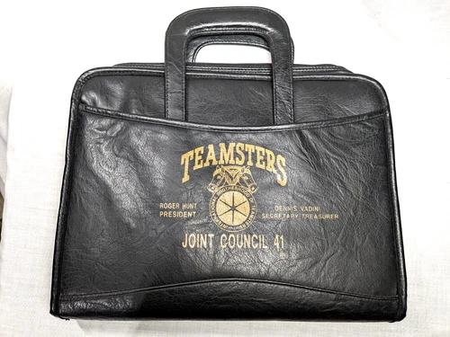 Vintage Teamsters Briefcase Binder Satchel 14x12x3 Laminated Leather Council 41 - product listing photo
