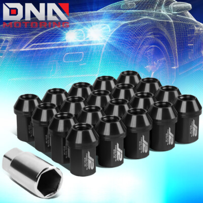 J2 ENGINEERING BLACK 20PCS M12X1.5 35MM 7075-T6 ALUMINUM LUG NUT SET W/ADAPTER