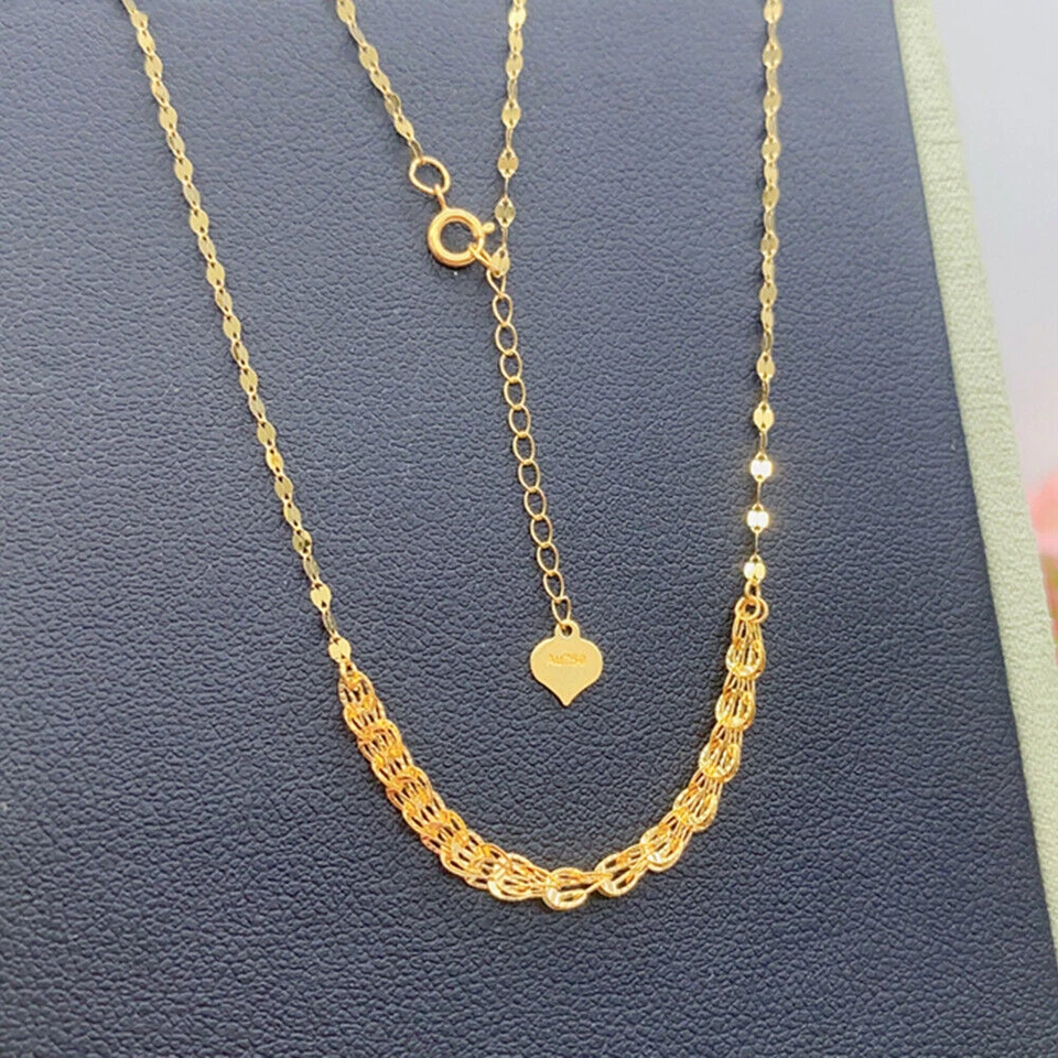 Collar de oro amarillo sólido real de 18 quilates para mujer Phoenix pluma labio cadena eslabón Foto 2 de 4