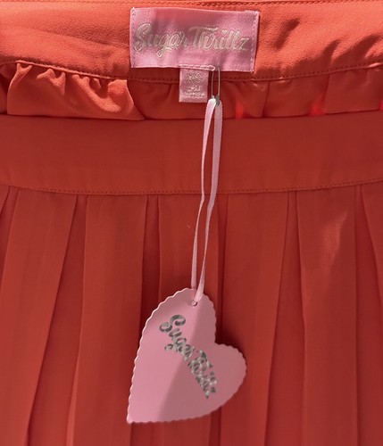 Sugar Thrillz Romanticize Ur Life Coral Pleated Chiffon Mini Skirt Sz XS NWT - Picture 3 of 4
