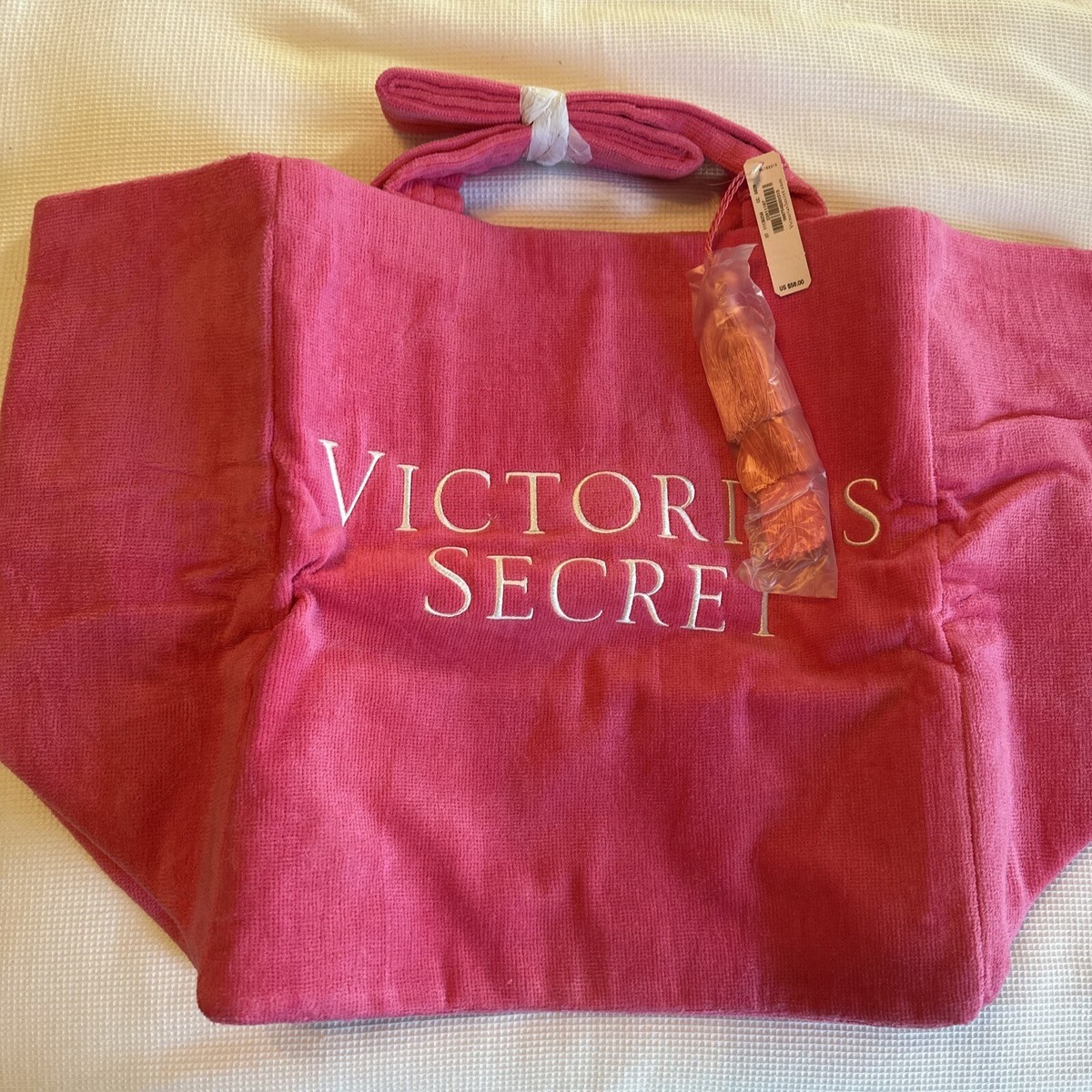 Victoria's Secret Neon Pink Terry Tote Travel Weekender Bag w
