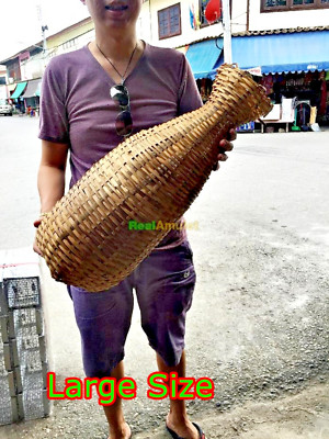 Vtg Bamboo Wicker Basket Tribal Wooden Loach Fish Eel Trap Eastern Fishing Cage