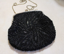 Vintage Black Beaded Purse Handbag Handmade LaRegale LTD 1980's