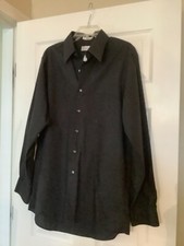 Van Heusen Button Up Shirt Black Long Sleeve Casual Wrinkle Free Size L