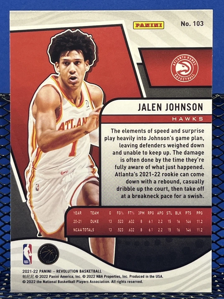 2021-22 Panini Revolution JALEN JOHNSON Atlanta Hawks Base 103 Rookie Card RC - Image 2 of 2