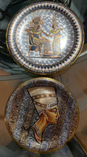 Egyptian Artwork Metal Plates Depicting a Scene of Daily Life & Bust Nefertiti