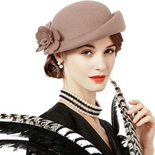Pillbox Hat Wool Felt Beret Fascinator Hats Flower Cocktail Wedding Tea Party
