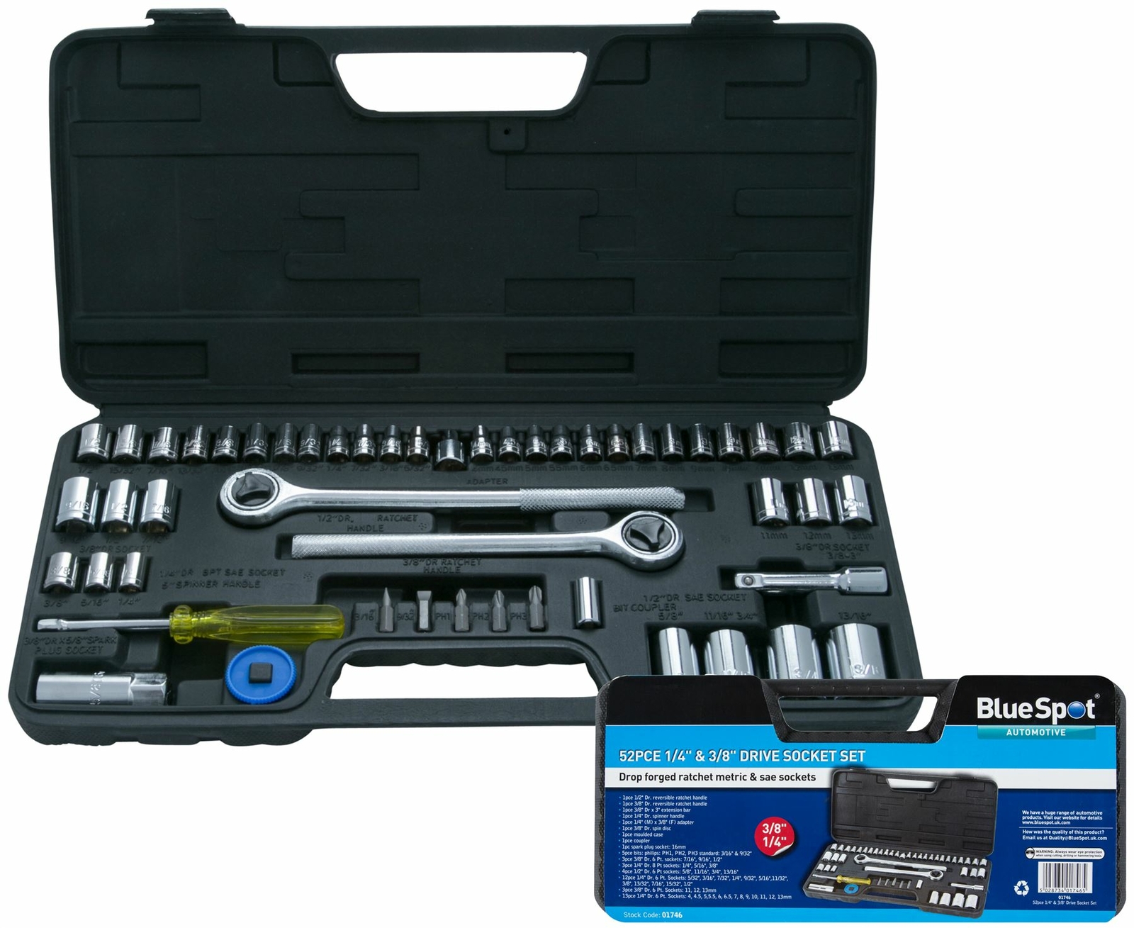 Bluespot 52Pc Blue Spot Socket Set - 52 14 38 Drive Metric Af Blue Tools 12In 01746 Piece - Socket Set 52 14 38 Drive Metric Af Tools 12In 01746 - Image 3