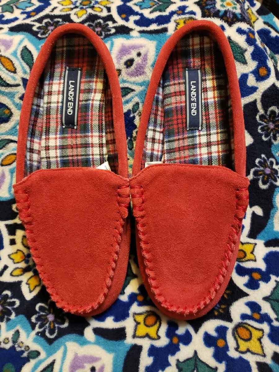 Lands End Slippers House Shoes Scuffs. Women s Red Suede Plaid