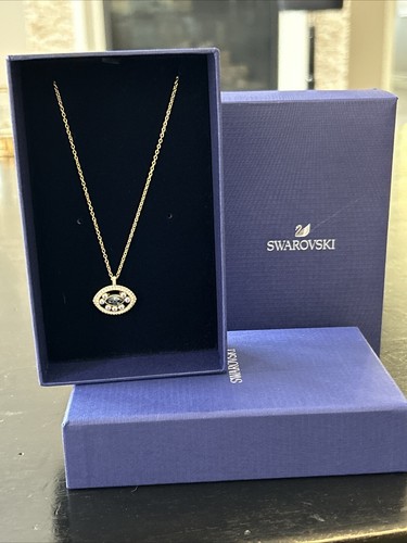 NIB Swarovski Gold Chain Blue Crystal Evil Eye Hamsa Short Necklace Choker - Picture 3 of 18