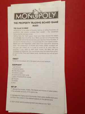 1997 Standard Edition Monopoly Instructions Rules Booklet Book Guide