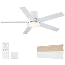 52 Inch Ceiling Fans with Lights and Remote, Flush Mount White Ceiling Fan fo...
