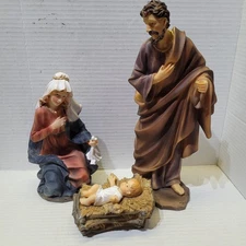 Vintage LUCIANA 3 Pc Nativity Set - Joseph, Mary, Jesus, Manger - 11.5in, Resin
