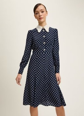LK Bennett Mathilde Navy & Cream Polka Dot Silk Tea Dress Size 8 UK BNWT