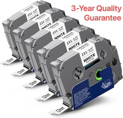 5x Schriftband TZe-231 12mm für Brother P-Touch PT E100 H105 D200 300 1000 1010