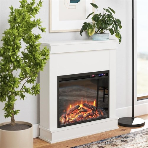 Ameriwood Home Mateo Electric Fireplace w/ Mantel & Touchscreen Display in White