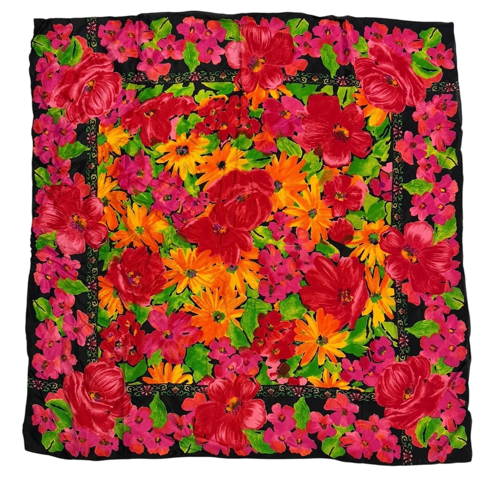 Liz Claiborne Vintage Floral Silk Scarf Womens Colorful Classic Luxury Japan