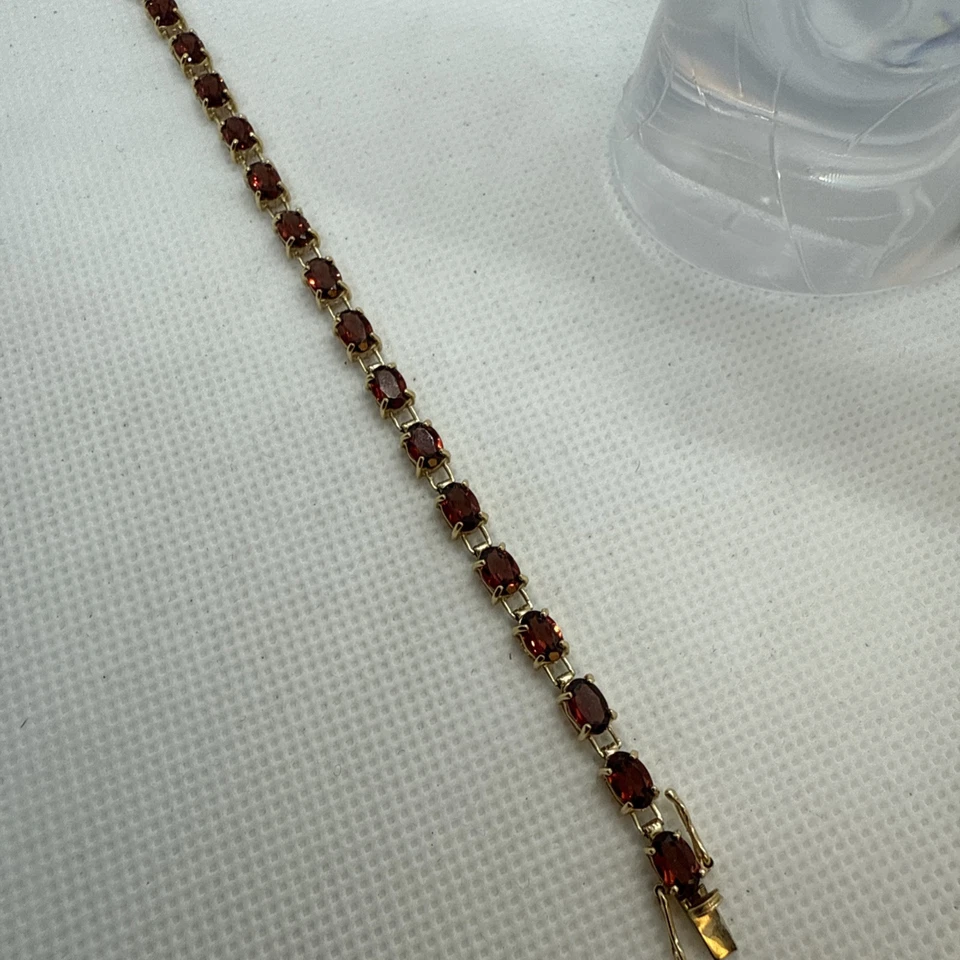Brazalete de piedras preciosas granate oro amarillo 14k 7,5" 8gr Foto 4 de 4