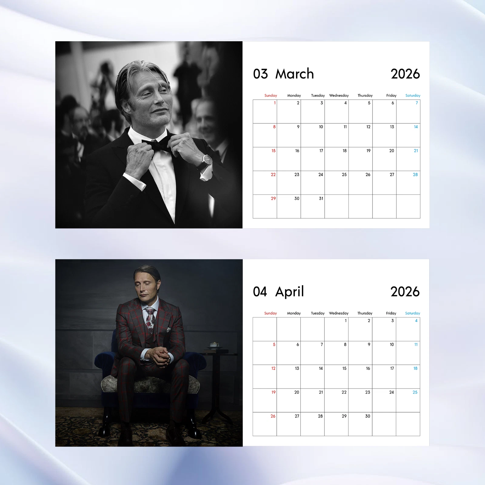 Mads Mikkelsen 2026 Wall Calendar Actor Fan Poster Movie Star Room Decor