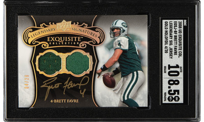 2008 UD Exquisite Collection Brett Favre Lgndry Sig Gld Ink Gld Holofoil 4/20