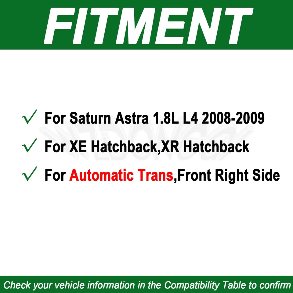 Conjunto de junta de eje CV delantero derecho para Saturn Astra XE XR transmisión automática 2008-09 Foto 2 de 4