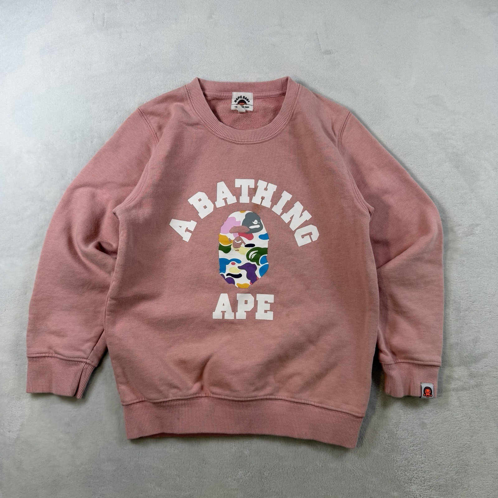 A Bathing Ape BAPE Kids Pink Fleece Baby Milo Logo Crewneck Sweatshirt 140