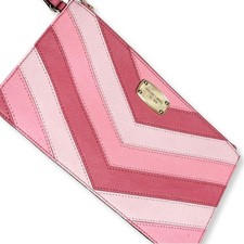 Michael Kors Y2K Pink Chevron Wristlet Clutch Wallet Bag Gold Tone