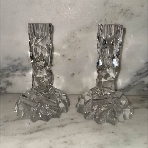 Tiffany & Co. “Rock Cut” Crystal Candlestick Holders Pair