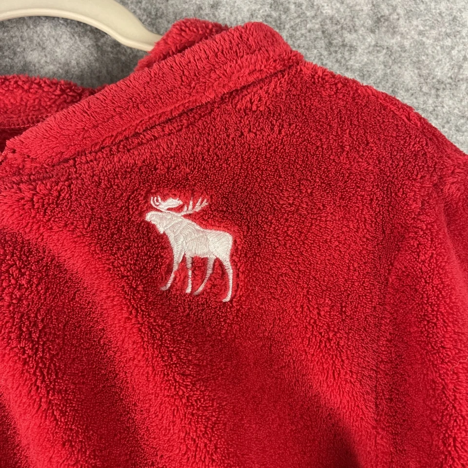 Abercrombie Fitch Kids One Piece Pajama 15/16 Red Hooded Moose Cozy Christmas - Image 4 of 4