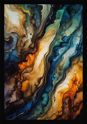 Vibrant Fluid Art Swirls gerahmtes Wandbild Poster Leinwanddruck Bild