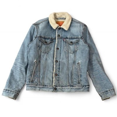 Levi's Sherpa Trucker Jacket Mens Medium Blue Denim Fleece Lined Type III
