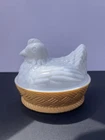 Vintage 70s Avon Hen Nest White Milkglass Trinket Box Chicken Farmhouse Decor