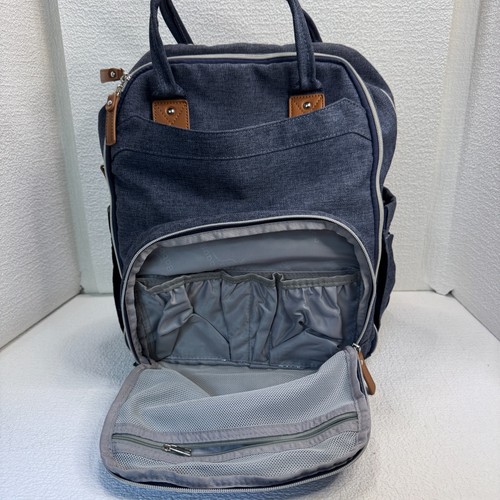 BabbleRoo Unisex Baby Diaper Backpack Organizer Bag Denim, Leather, Multi-Pocket - Picture 3 of 18