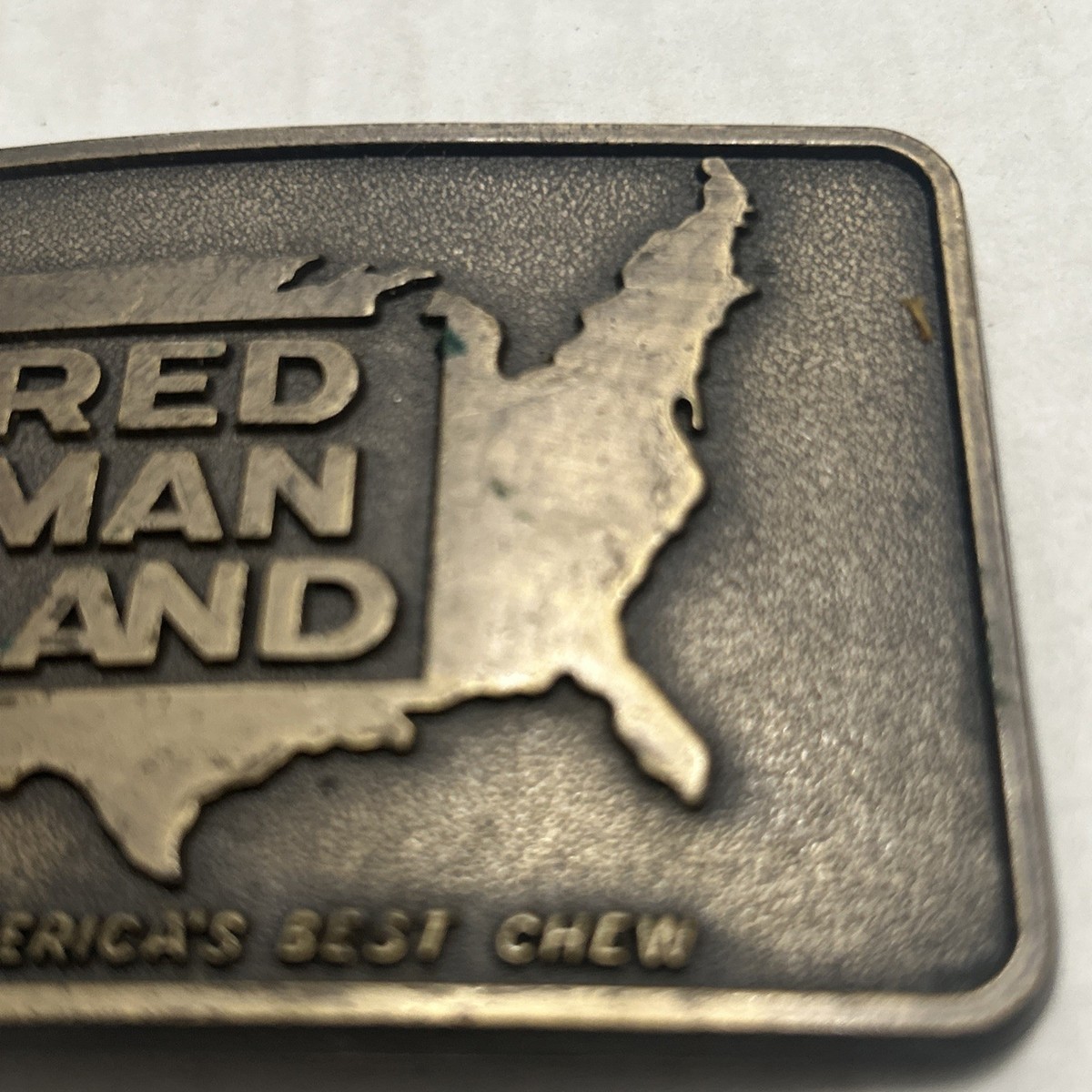 Vintage Red man Land Home of Americas Best Chew Brass Belt Buckle View 4