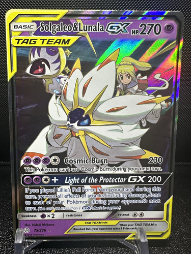 Pokemon TCG Solgaleo & Lunala GX 75/236 TAG TEAM Full Art Holo Cosmic Eclipse