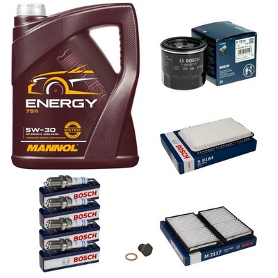 BOSCH Inspektionspaket 5L MANNOL Energy 5W-30 Zündkerzen für Mazda 2 1.3