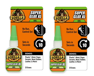 Gorilla Super Glue Gel XL, 25 Gram, Clear, (Pack of 2)